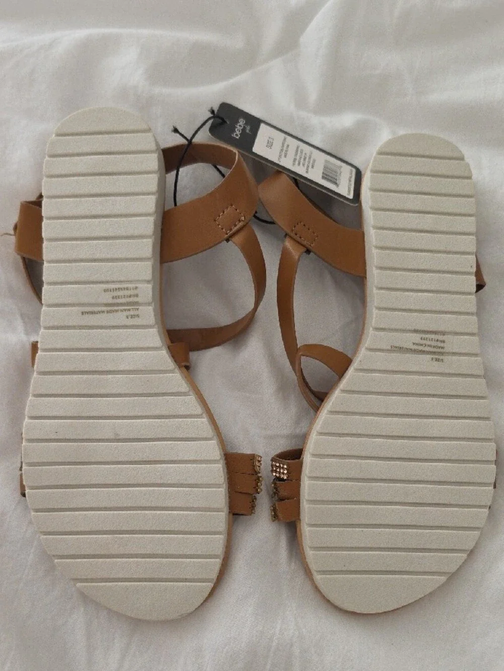 NWT Bebe Tan Strappy Sandals with Rhinestone Bands Girl's Size 3